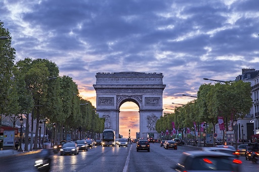 View of Champs-Élysées leading to Arc de Triomphe in Paris