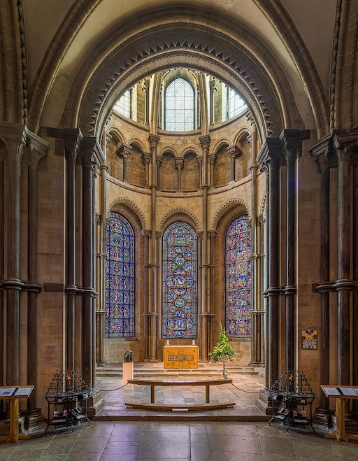 Interior view of the vaulted ceilings inside Canterbury Cathedral