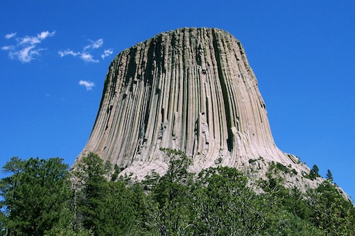 Devils Tower rising above the prairie in Wyoming