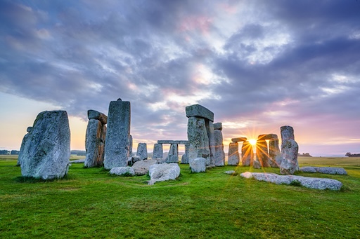 Close-up of the lintels and vertical stones at Stonehenge