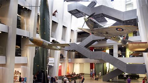 Atrium inside Imperial War Museum with suspended aircraft