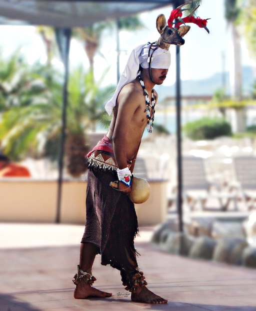 Danza del Venado with traditional headdress and ankle rattles
