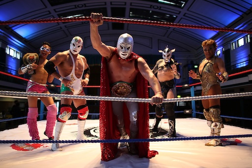 Lucha Libre performers in costume backstage