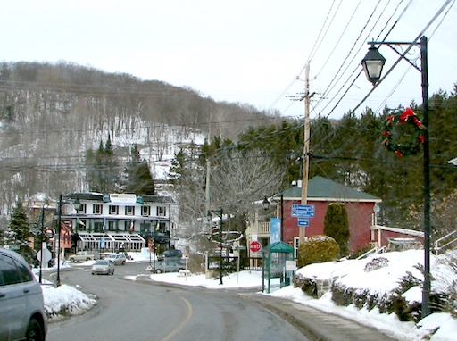 Ski slopes and snow-covered rooftops in Mont Tremblant