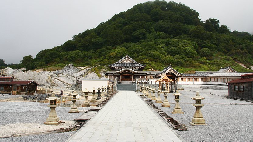 Stone Jizo statues on Mount Osorezan