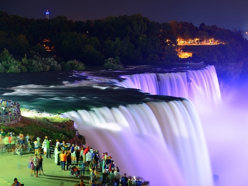Niagara Falls at night with lights