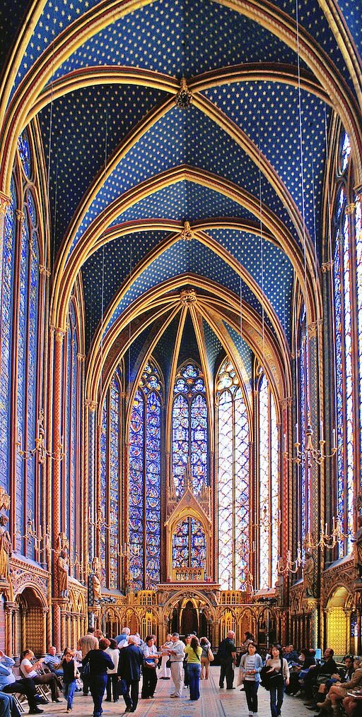 Close-up of stained glass panels at Sainte-Chapelle