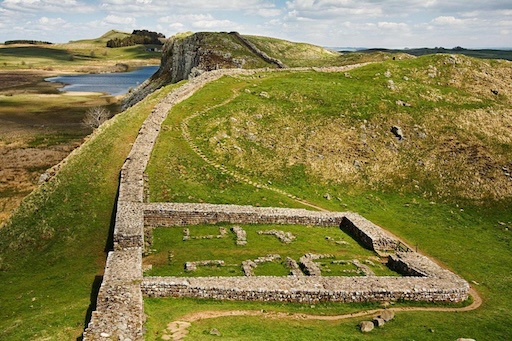 Aerial view of Vindolanda Roman fort archaeological site