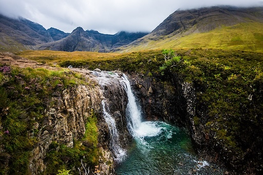 Crystal-clear Fairy Pools at the base of the Cuillin Mountains on Isle of Skye