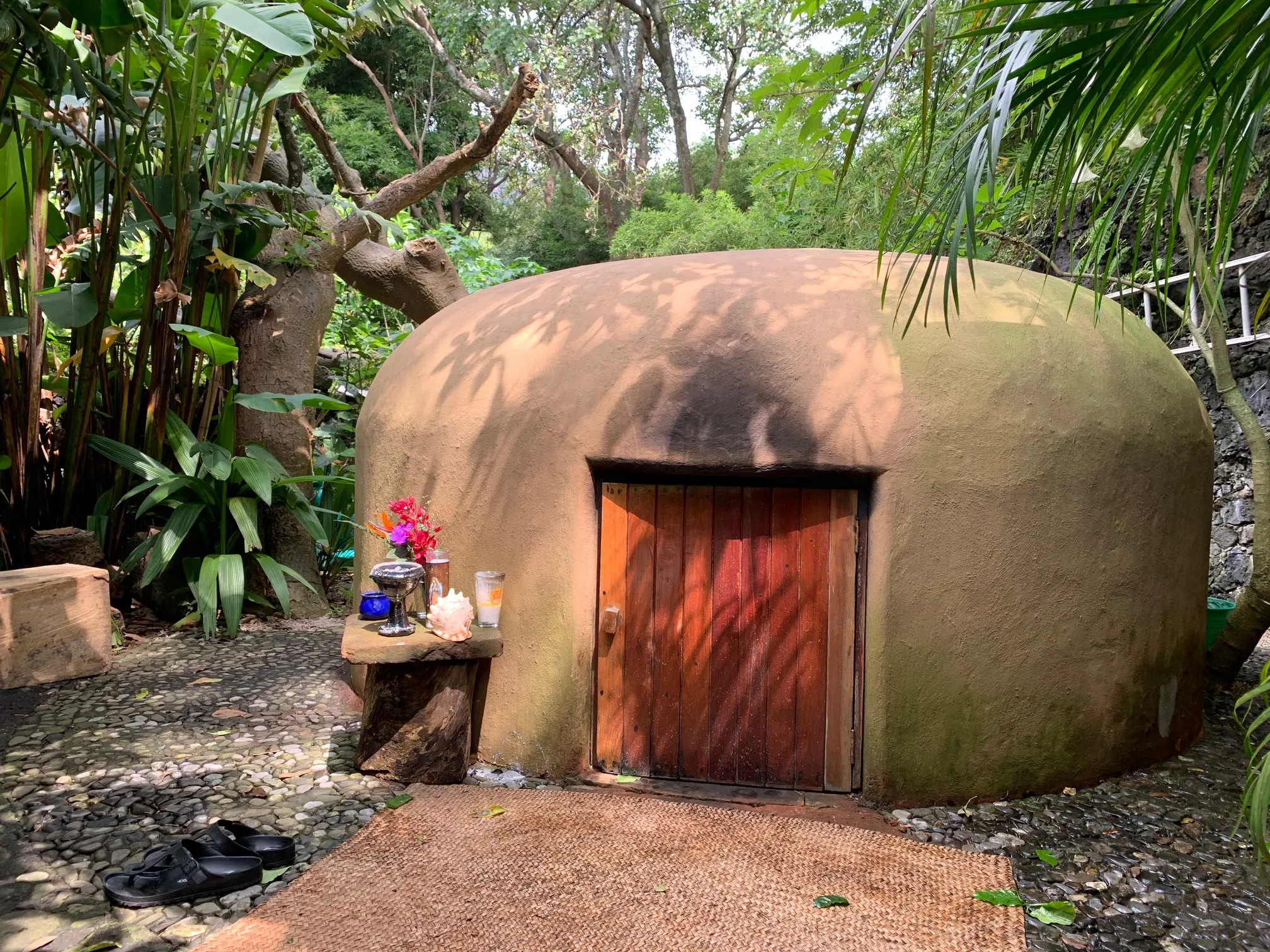 Steam rising inside a traditional temazcal lodge