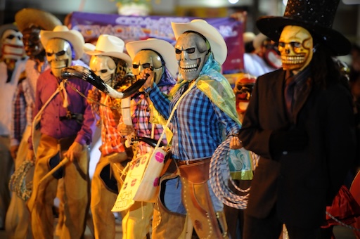 Xantolo masked dancers in procession
