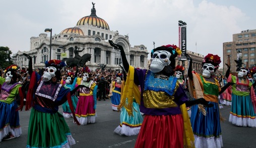 Day of the Dead altar with marigolds